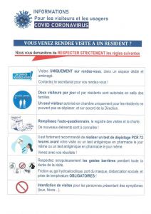 INFORMATIONS FAMILLES VISITES COVID 19 NOVEMBRE 20